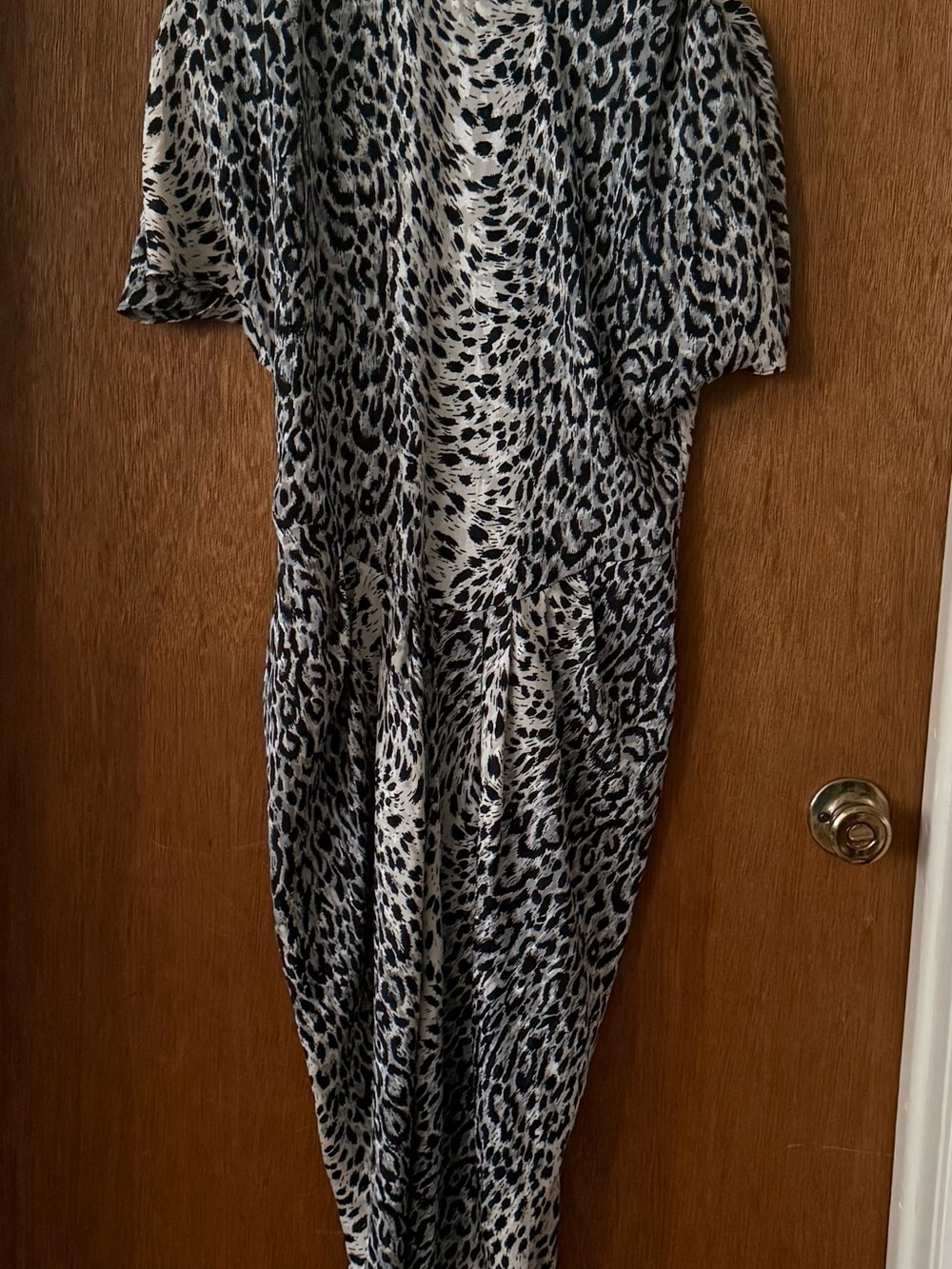 1980s Women's Black & White Animal Print Short-Sleeve Dress